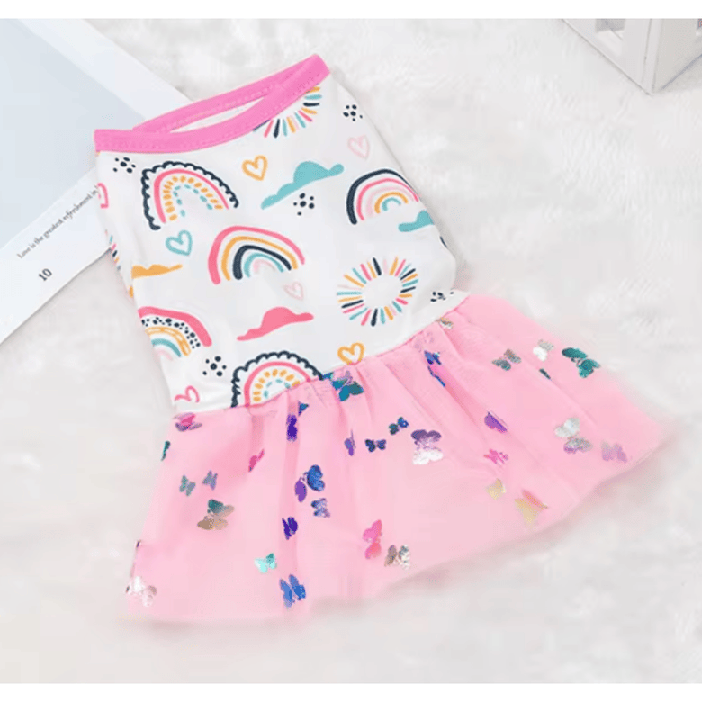 AE Dog Apparel S Butterfly Rainbow Tutu Dog Dress