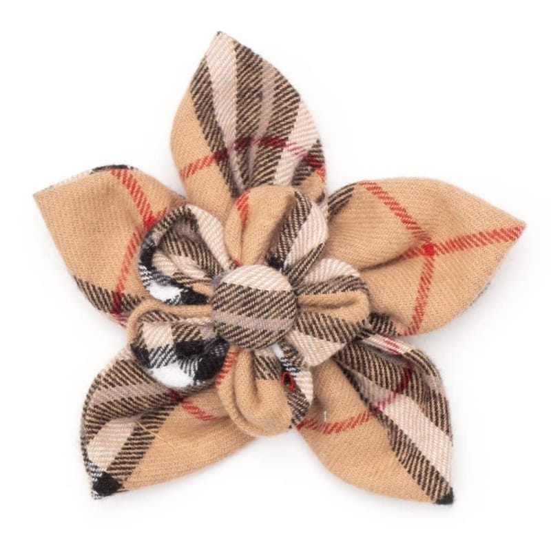 The Worthy Dog Bow Tie SM Tan Plaid Flower Pet Collar Attachment - 2 Sizes