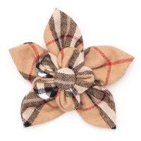 The Worthy Dog Bow Tie SM Tan Plaid Flower Pet Collar Attachment - 2 Sizes