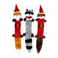 Holiday Skinny Peltz (Santa Fox, Raccoon, Elf Squirrel) Christmas Dog Toys - 3 Pk