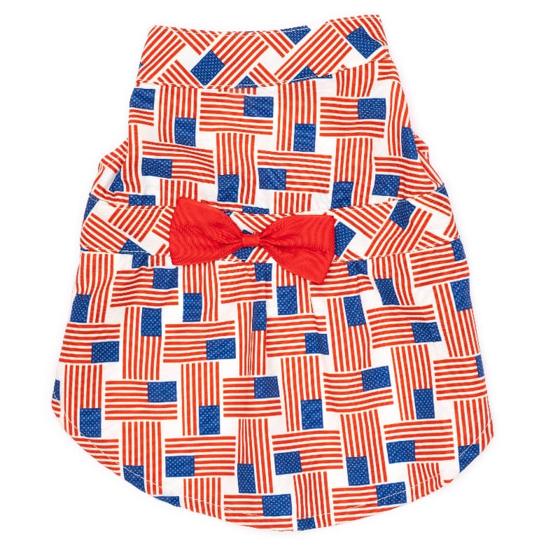 The Worthy Dog DRESSES XS Flag Patchwork Patriotic Red White Blue Dog Dress