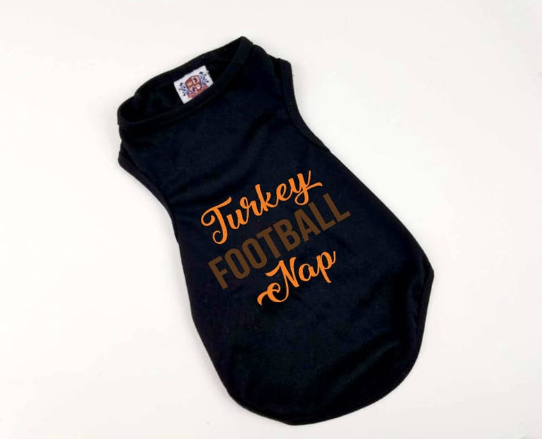 House of FurBaby Tee's XS Thanksgiving Pet Shirt | Turkey Football Nap Black Dog Tee