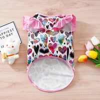 TM - NATTOPET Dog Apparel Colorful Hearts Patterned Pink Ruffle Sleeve Dog Tee