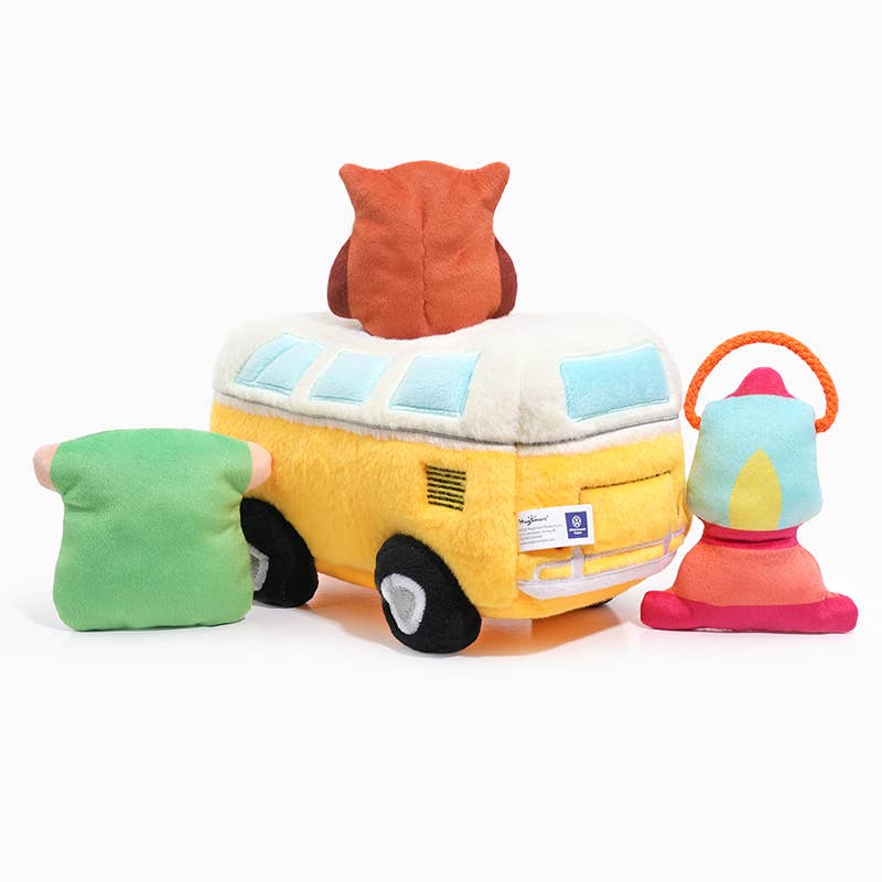 Hugsmart Products Inc Dog Toys Volkswagen Camper Van Hide and Seek Interactive Plush Squeaky Dog Toy Set - 4 Pc