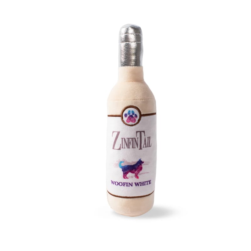 Petshop by Fringe Studio Dog Toys Zinfintail Woofin White Bottle Plush Squeak Dog Toy