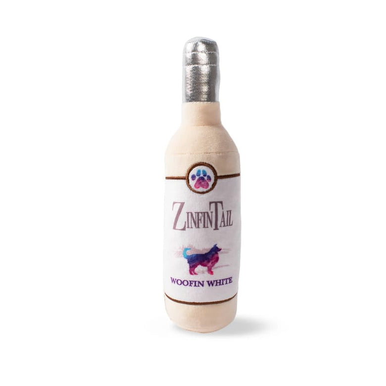 Petshop by Fringe Studio Dog Toys Zinfintail Woofin White Bottle Plush Squeak Dog Toy