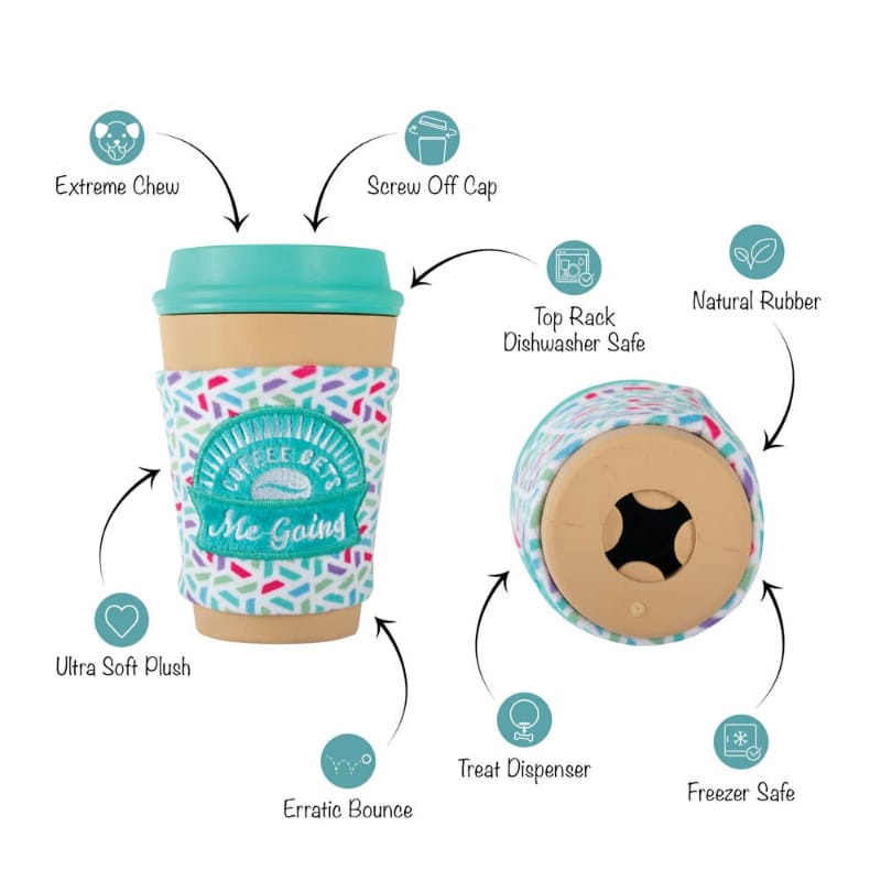 Petshop by Fringe Studio Dog Toys Coffee Gets Me Going Rubber/Plush Treat Interactive Dog Toy