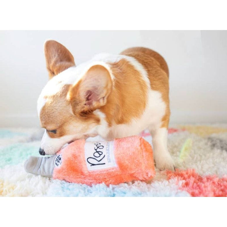 ZippyPaws dog toys Happy Hour Crusherz Pink Rosé Bottle Squeaky Plush Dog Toy