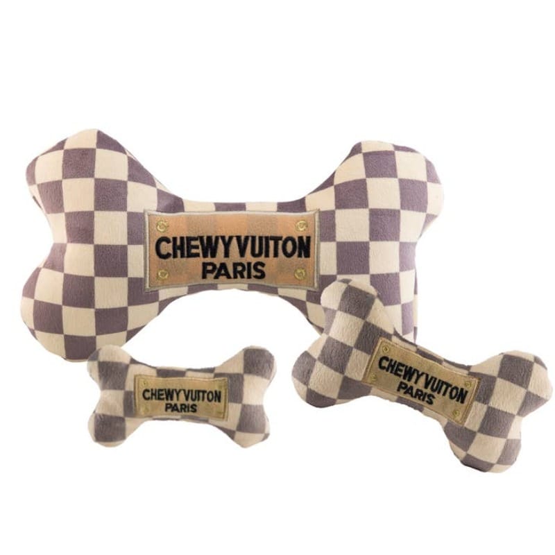 Haute Diggity Dog Dog Toys Checker Chewy Bone Plush Squeak Dog Toy - 3 Sizes