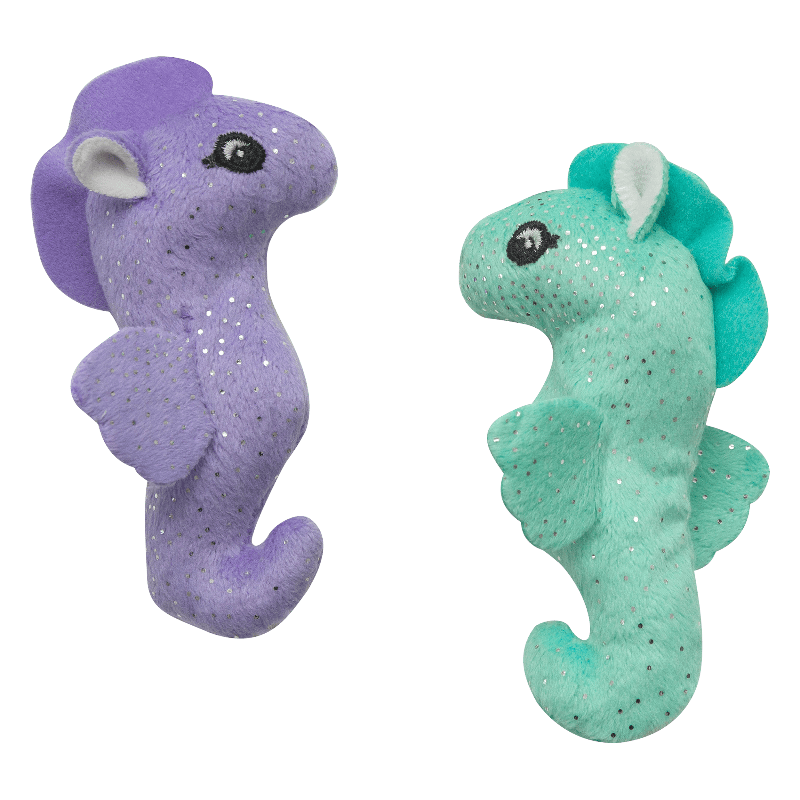 SnugArooz Cat Toys Kitty Seahorses Purple & Green Plush Cat Toy Set - 2pk