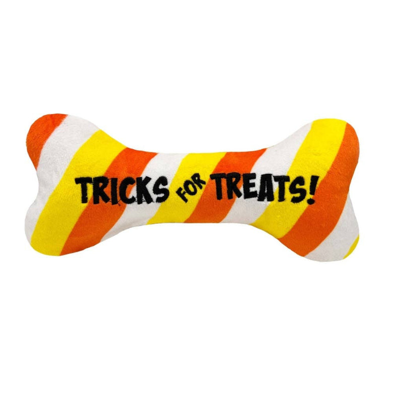 Halloween Tricks for Treats Fall Plush Squeaky Bone Dog Toy