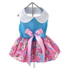 Doggie Design DRESSES XS Pink and Blue Plumeria Floral Dog Harness Dress w/ Matching Leash