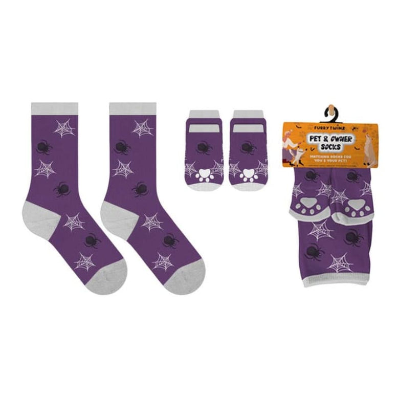 Extreme Fit Wholesale Pet Socks Purple Spiderweb Halloween Matching Pet & Owner Fun Socks - One Size Fits Most