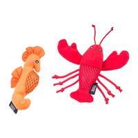 ZippyClaws Cat Toys Seahorse and Lobster Mesh Mates Plush Cat Toy Set - 2 Pack