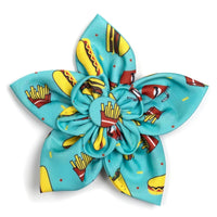 Food Fest Teal Flower Pet Collar Attachment - 2 Sizes