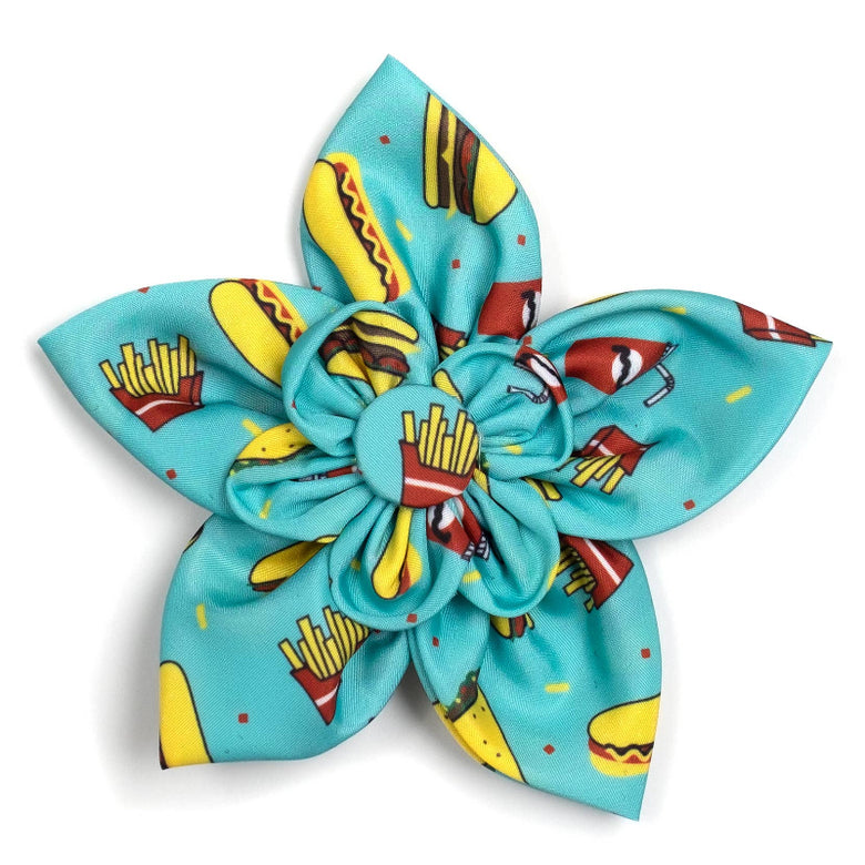 Food Fest Teal Flower Pet Collar Attachment - 2 Sizes