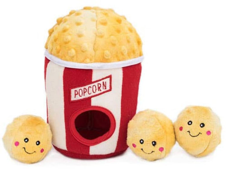 ZippyPaws dog toys Popcorn Bucket Interactive Burrow Plush Squeaky Dog Toy Set - 4 Pc