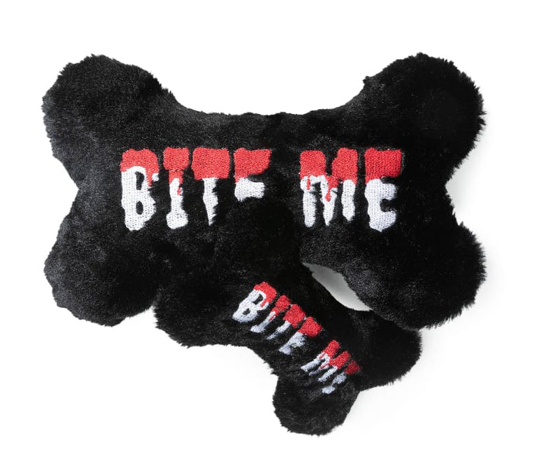 FuzzYard dog toys Halloween Bite Me Bone Black Plush Squeak Dog Toy