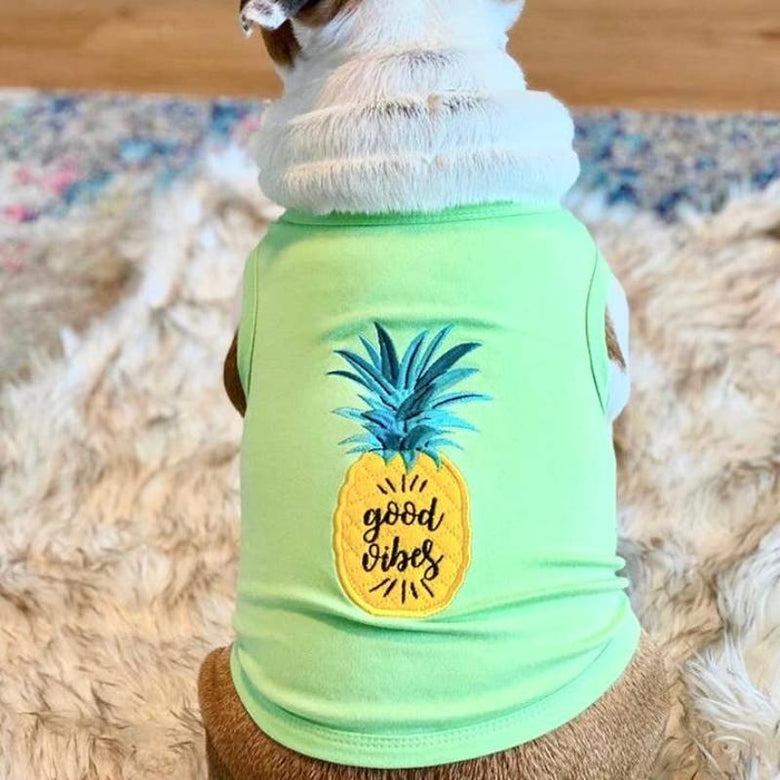 Parisian Pet® dog apparel SM Pineapple Good Vibes Green Dog Tee