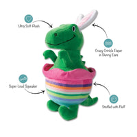 Petshop by Fringe Studio dog toys Easter Just Hatched Egg Bunny Ears Rex Spring Plush Squeak Dog Toy
