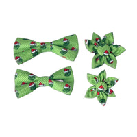 Sun Dog Bow Tie Holiday Grouchy Grinch Green Flower Pet Collar Attachment - 2 Sizes