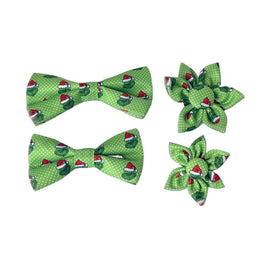 Sun Dog Bow Tie Holiday Grouchy Grinch Green Flower Pet Collar Attachment - 2 Sizes