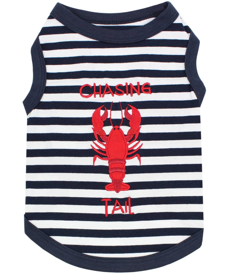 Parisian Pet® Tee's 2XS Red Lobster Striped Chasing Tail Summer Vibe Dog T-Shirt