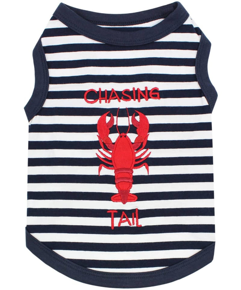 Parisian Pet® Tee's 2XS Red Lobster Striped Chasing Tail Summer Vibe Dog T-Shirt