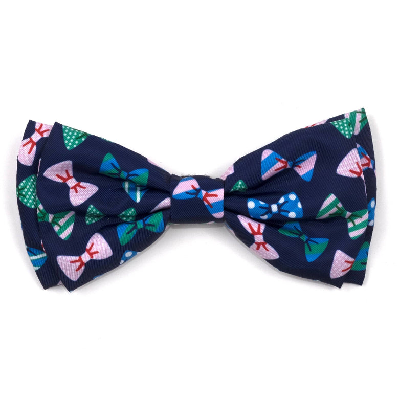 Navy Bow Ties on a Bow Tie Pet Collar Attachment - 2 Sizes
