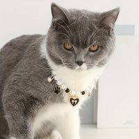 TM - JJPET Collars Heart with Bows and Paw Print Charms Faux Pearl Pet Necklace - 2 Colors