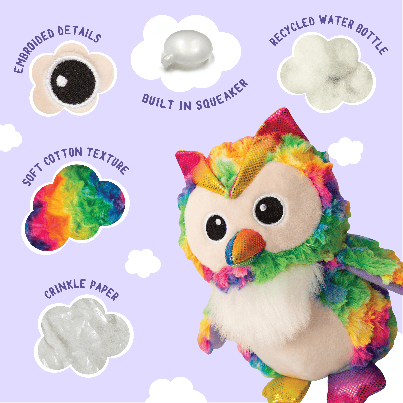 SnugArooz dog toys Hootie the Owl Rainbow Plush Dog Toy - 8"