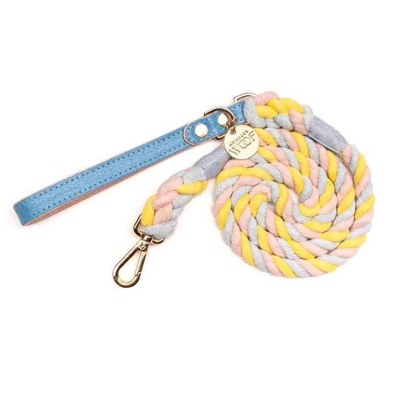 Neighborwoof Leashes Cotton Candy Rope Pastel Handcrafted Leather Gold Hardware Dog Leash