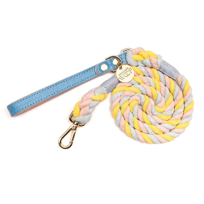Neighborwoof Leashes Cotton Candy Rope Pastel Handcrafted Leather Gold Hardware Dog Leash