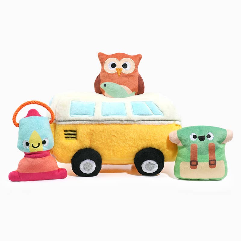 Hugsmart Products Inc Dog Toys Volkswagen Camper Van Hide and Seek Interactive Plush Squeaky Dog Toy Set - 4 Pc