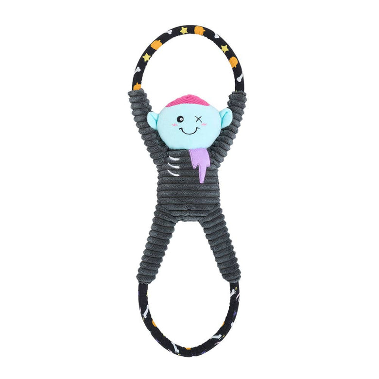 Halloween Season RopeTugz New Zombie Plush Squeaky Tug Dog Toy