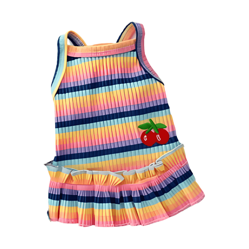 AE dog apparel 2XL Rainbow Cherry Ribbed and Ruffled Dog Sundress