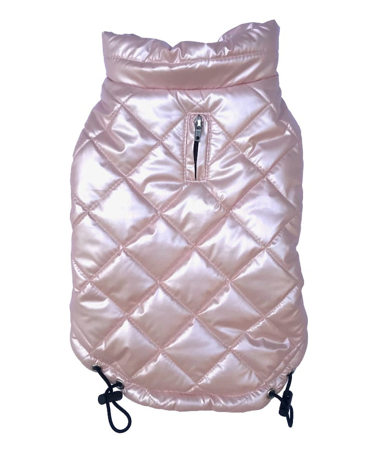 The Dog Squad Dog Coat Coco Puffer Diamond Quilted Coat, Pearl PInk