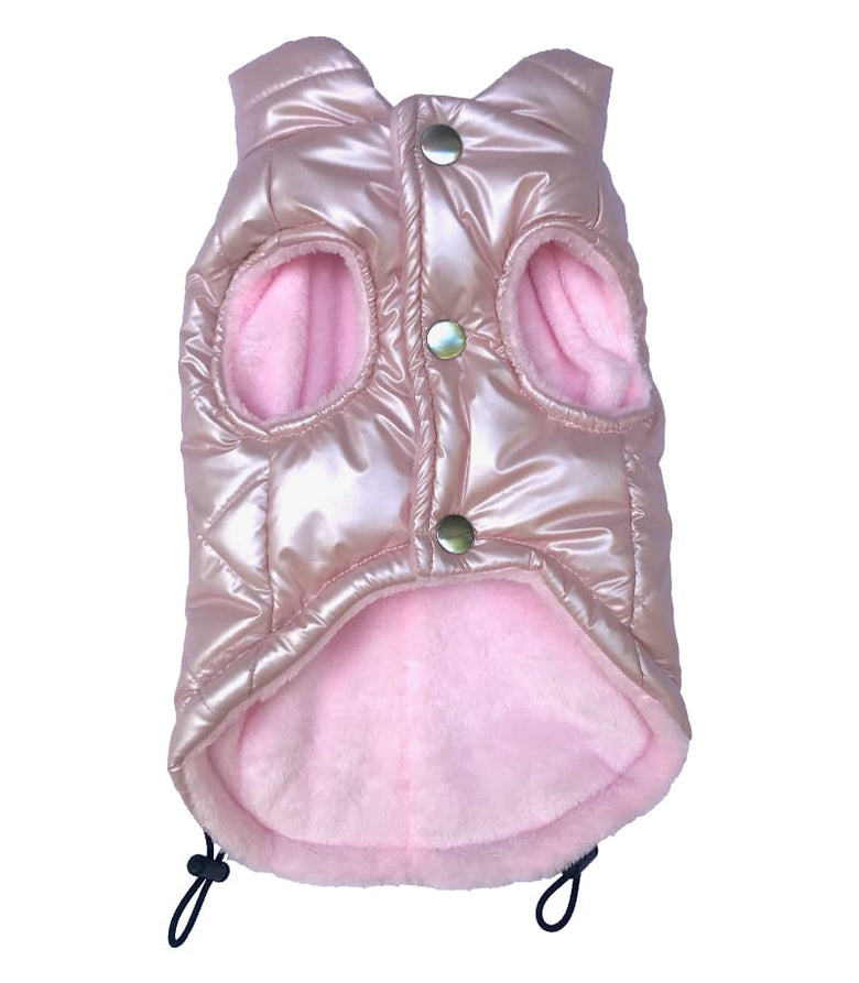 The Dog Squad Dog Coat Coco Puffer Diamond Quilted Coat, Pearl PInk