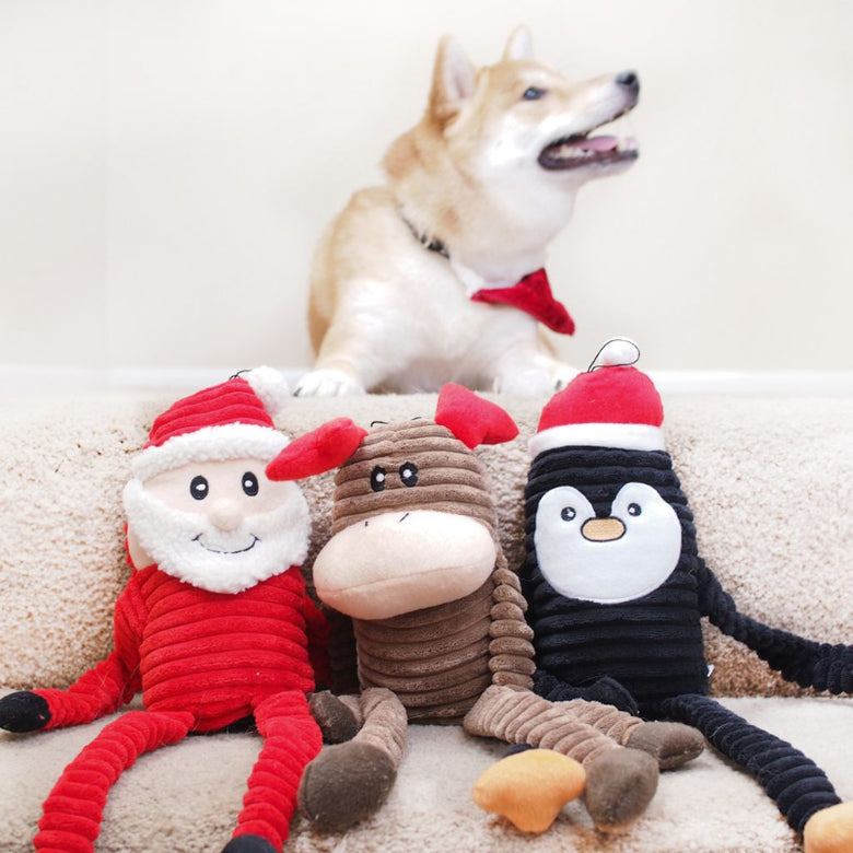 Christmas Holiday Crinkle Penguin Plush Squeaky Dog Toy - Large
