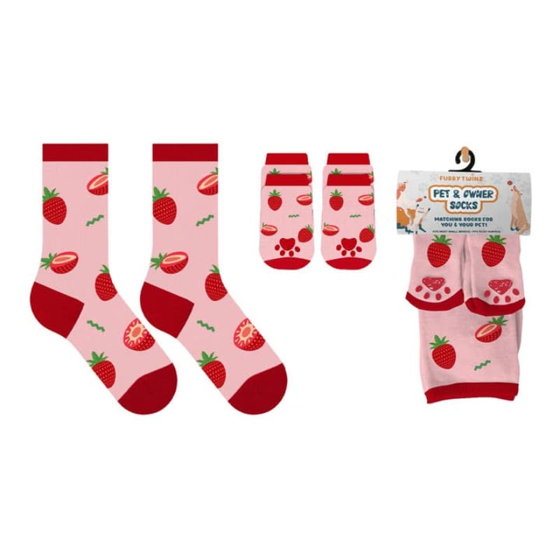 Extreme Fit Wholesale Pet Socks Red Strawberries Matching Pet & Owner Fun Socks - One Size Fits Most