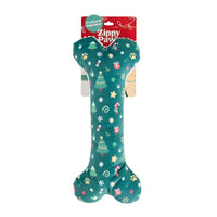 Holiday Jigglerz Green Christmas Patterned Bone Plush Squeaky Dog Toy
