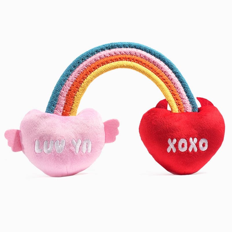 Hugsmart Products Inc Dog Toys Woof Love Rainbow Heart Plush Squeak Rope Dog Toy