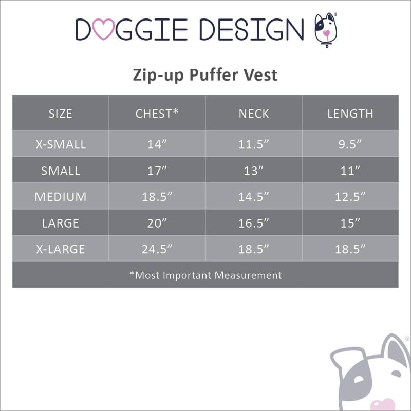 Doggie Design Jackets Zip-up Dark Green Fleece Lined Dog Puffer Vest