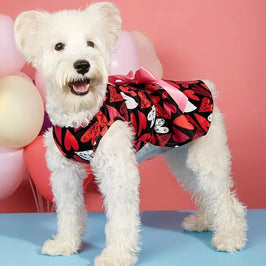 TM - PET PLUS LTD Dog Apparel Festive Hearts Print with Pink Bow Dog Dress