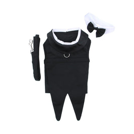 Wedding Black Pet Tuxedo w/Tails - includes Bowtie Collar & D-Ring