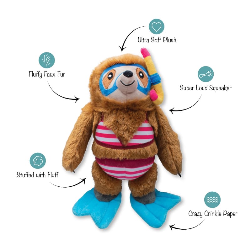 Petshop by Fringe Studio Dog Toys Swimmin' With The Fishes Beach Sloth Summer Plush Squeak Dog Toy