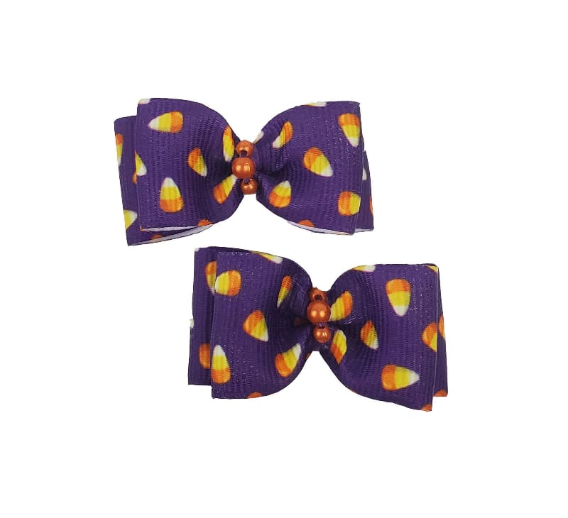 Barker's Bowtique Hair Bows Halloween Candy Corn Dog Hair Bows on French clips - 2 per card