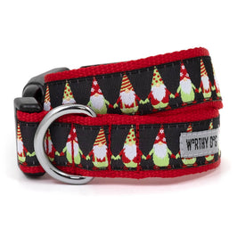 Christmas Holiday Gnomes Black / Red Dog Collar