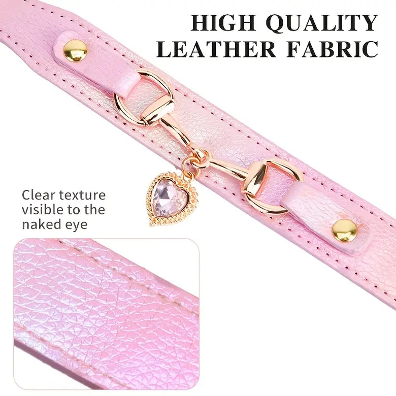TM - NIKKO PETS Collars XS Love Heart Bling Charm Blue Iridescent Leather Pet Collar - XS