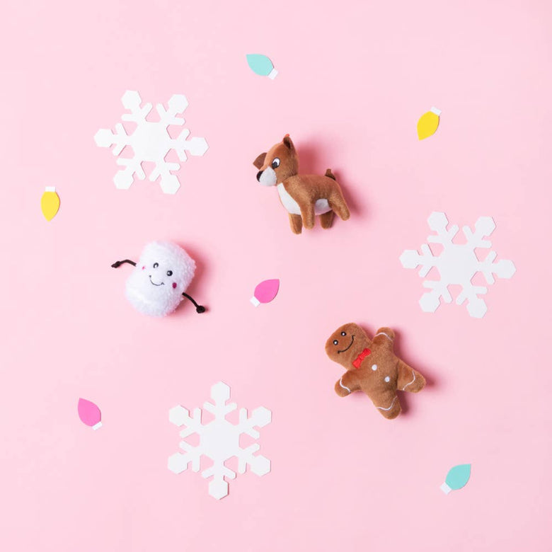Holiday Miniz Santa's Friends Plush Squeaky Christmas Dog Toy Set - 3 Pk